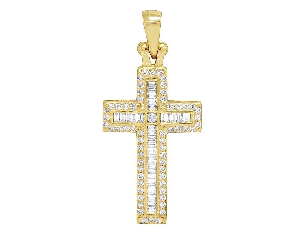 14K YELLOW GOLD REAL DIAMOND BAGUETTE CROSS PENDANT (1 of 3)