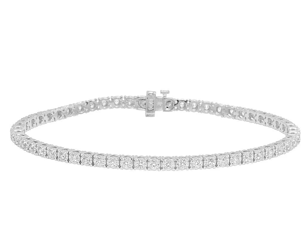 WHITE GOLD 1 ROW TENNIS REAL DIAMOND 3 POINTER SET BRACELET (1 of 3)