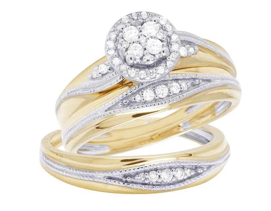 10K YELLOW GOLD GENUINE DIAMOND ROUND HALO CLUSTER RING (1 of 6)