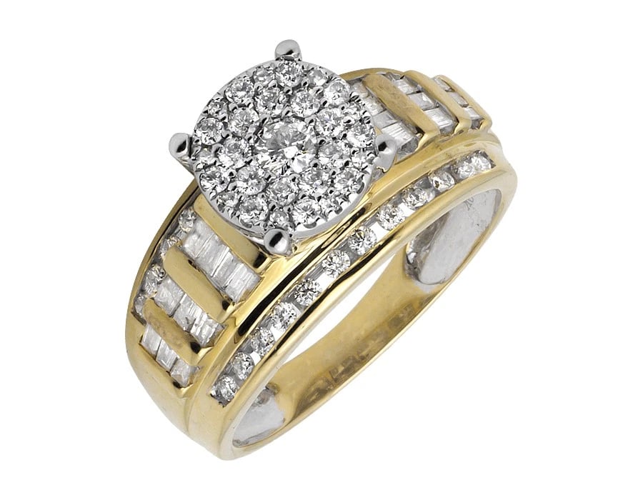 10K YELLOW GOLD FLOWER ROUND-CUT AND BAGUETTE DIAMOND RING (1 of 4)