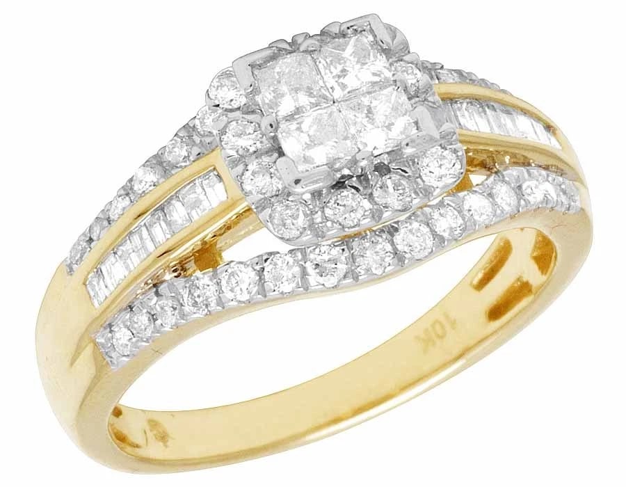 LADIES 10K YELLOW GOLD GENUINE DIAMOND PRINCESS BAGUETTE RING (1 of 5)