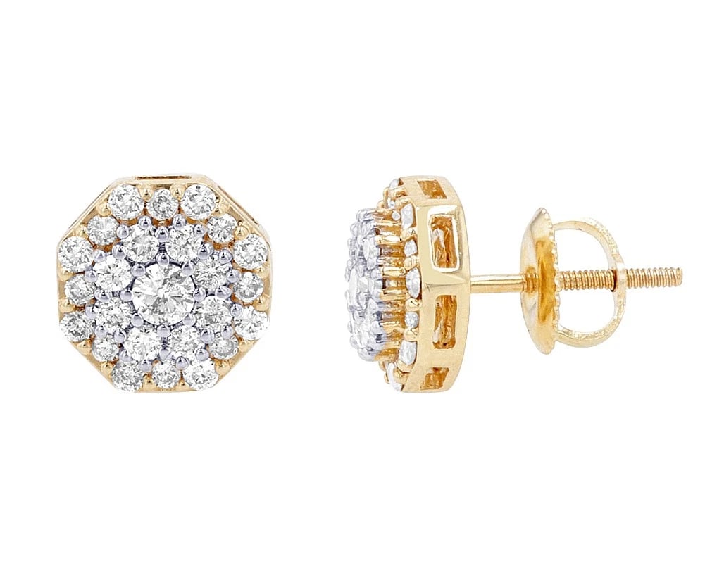 HEXAGON CLUSTER REAL DIAMOND STUD EARRINGS 10K YELLOW GOLD: Hexagon Cluster Real Diamond Stud Earrings 10K Yellow Gold Brand: None Type: Earrings Material: 10K Yellow Gold, Main Stone/Creation Natural Color: Gold Size: Dimension(s) L 14mm, W 9mm Accessori