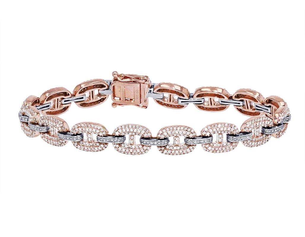MARINER LINK REAL DIAMOND BRACELET 10K ROSE-WHITE GOLD: Mariner Link Real Diamond Bracelet 10K Rose-White Gold Brand: None Type: Bracelet Material: 10K Rose-White Gold, Color: Multi-Tone Gold Size: Dimension 8MM 7" Accessories: None Accessories