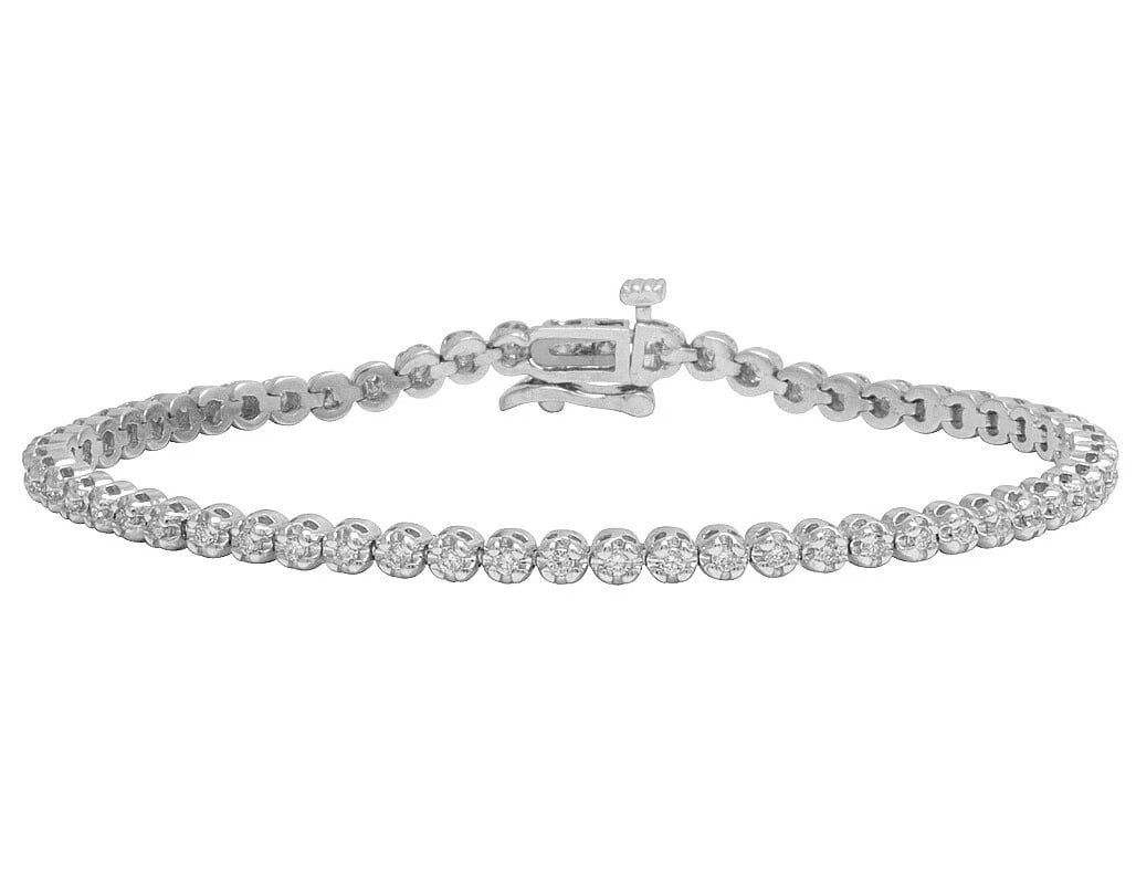 MENS 1 ROW TENNIS REAL DIAMOND 10K WHITE GOLD BRACELET (1 of 4)