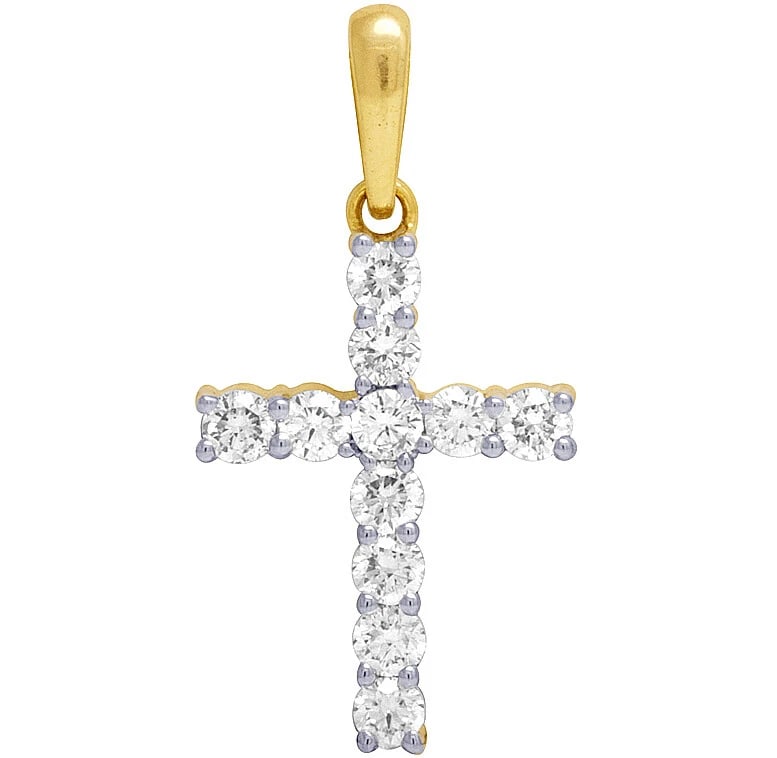 UNISEX 10K YELLOW GOLD REAL DIAMOND SOLITAIRE 1 ROW CROSS PENDANT: Unisex 10K Yellow Gold Real Diamond Solitaire 1 Row Cross Pendant Brand: None Type: Pendant Material: 10K Yellow Gold, Main Stone/Creation Natural Color: Yellow Gold Size: Dimension 1.1" Accessori