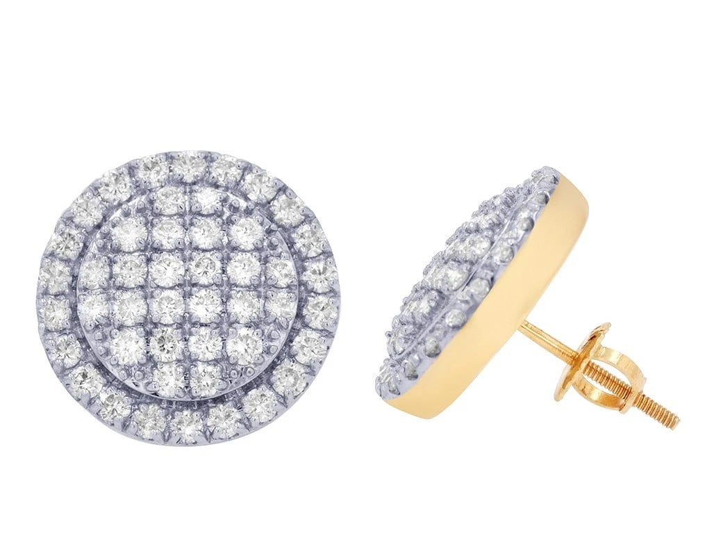 LADIES ROUND HALO CLUSTER REAL DIAMOND STUD EARRINGS: Ladies Round Halo Cluster Real Diamond Stud Earrings Brand: None Type: Earring Material: 14K Yellow Gold, Main Stone/Creation Natural Color: Gold Size: Dimension 14mm Accessories: None Acc