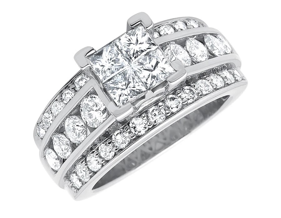 14K LADIES WHITE GOLD PRINCESS CUT INVISIBLE DIAMOND RING (1 of 3)