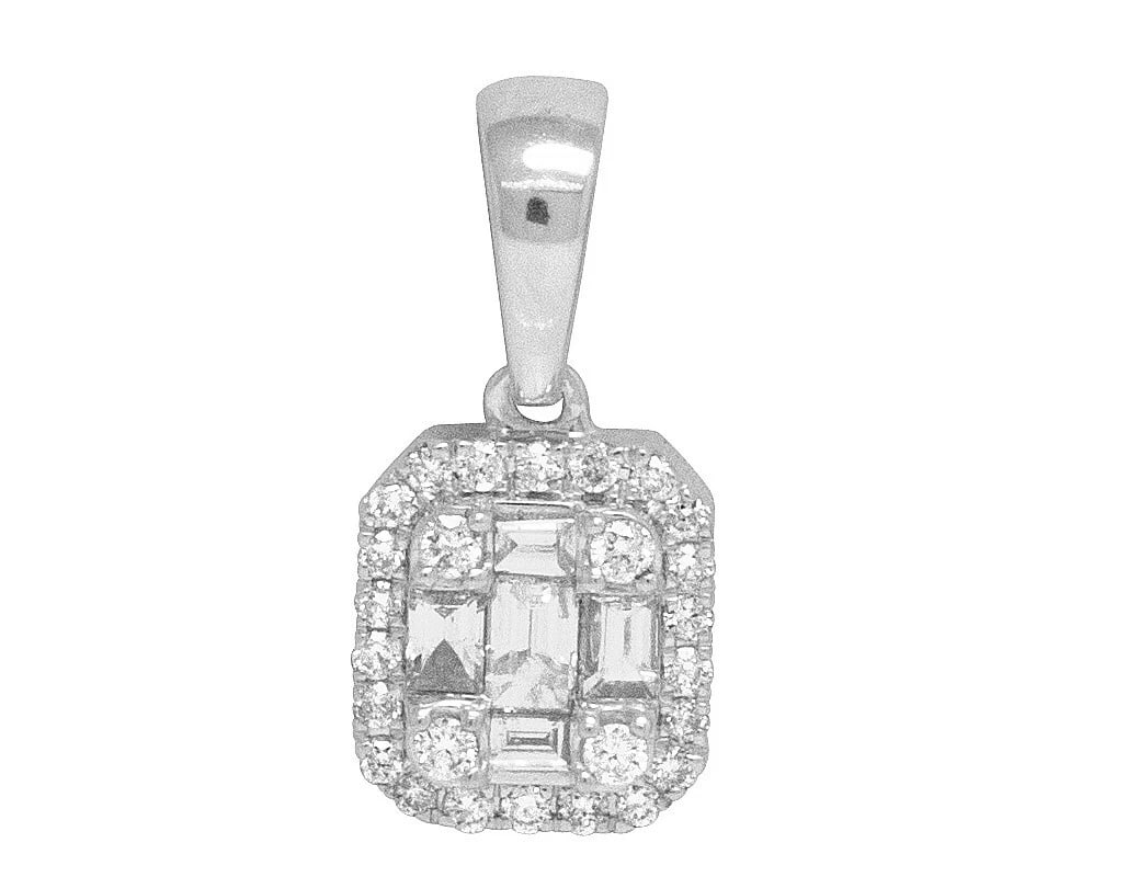 14K WHITE GOLD REAL DIAMOND LADIES BAGUETTE OCTAGON PENDANT (1 of 3)