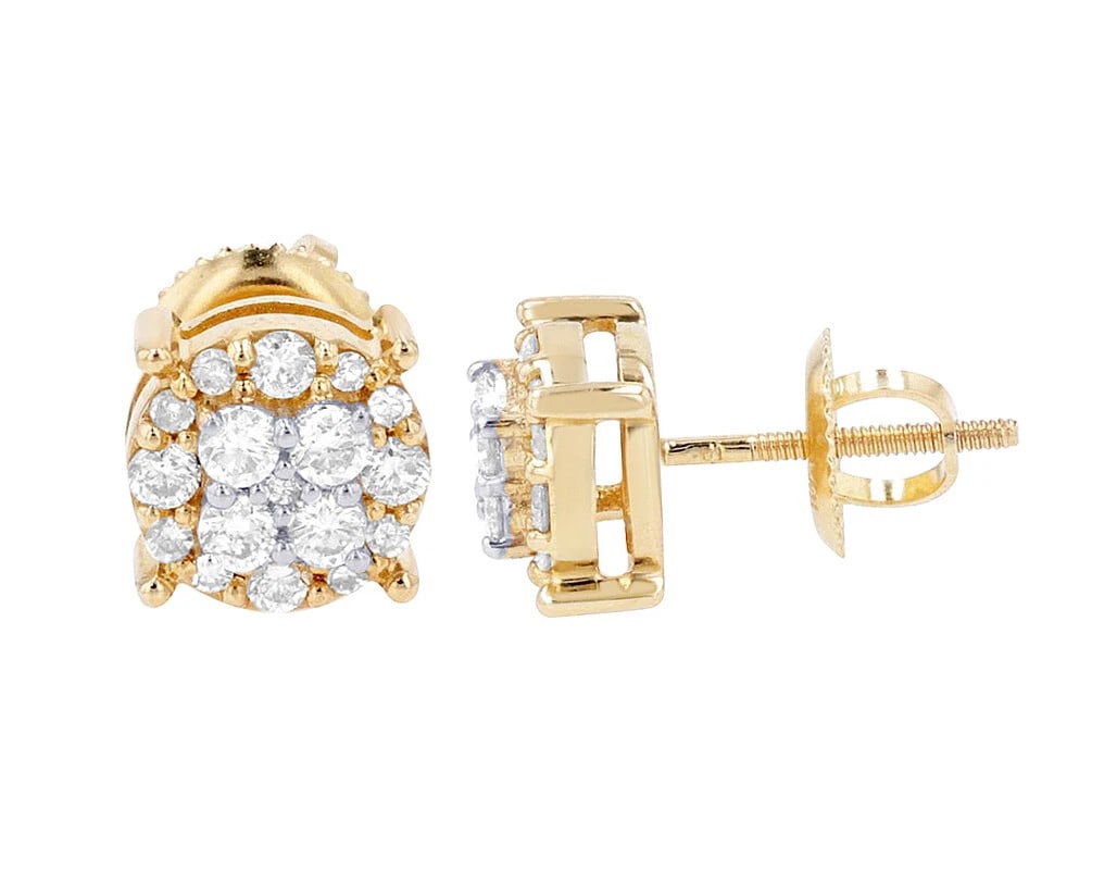 ROUND CLUSTER REAL DIAMOND STUD EARRINGS 10K YELLOW-WHITE GOLD: Round Cluster Real Diamond Stud Earrings 10K Yellow-White Gold Brand: None Type: Earrings Material: 10K Yellow-White Gold, Main Stone/Creation Natural Color: Gold Size: Dimension(s) L 15mm, W 7.5m