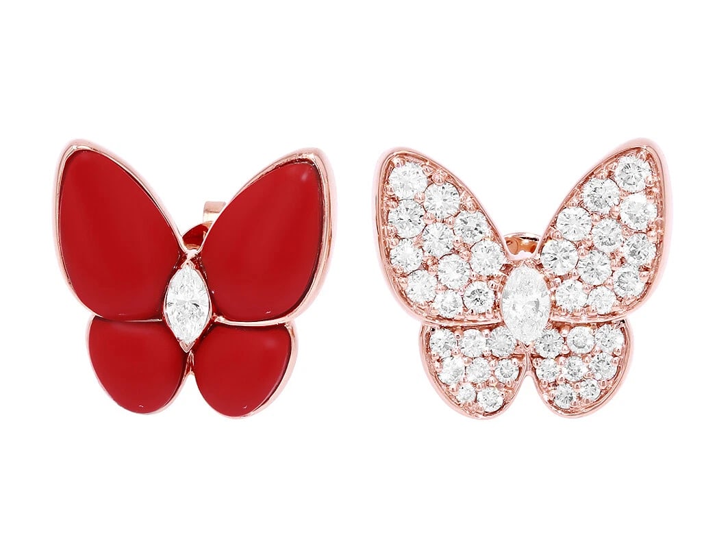 LADIES REAL MARQUISE DIAMOND BUTTERFLY EARRINGS: Ladies Real Marquise Diamond Butterfly Earrings Brand: None Type: Earring Material: 14K Rose Gold, Main Stone/Creation Natural Color: Rose Gold Size: Dimension L 15mm x W 19mm Accessories: None