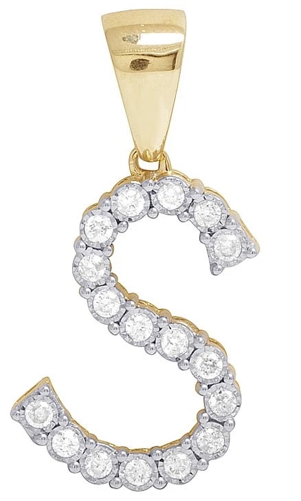 UNISEX REAL 10K YELLOW GOLD GENUINE DIAMOND LETTER PENDANT (1 of 2)