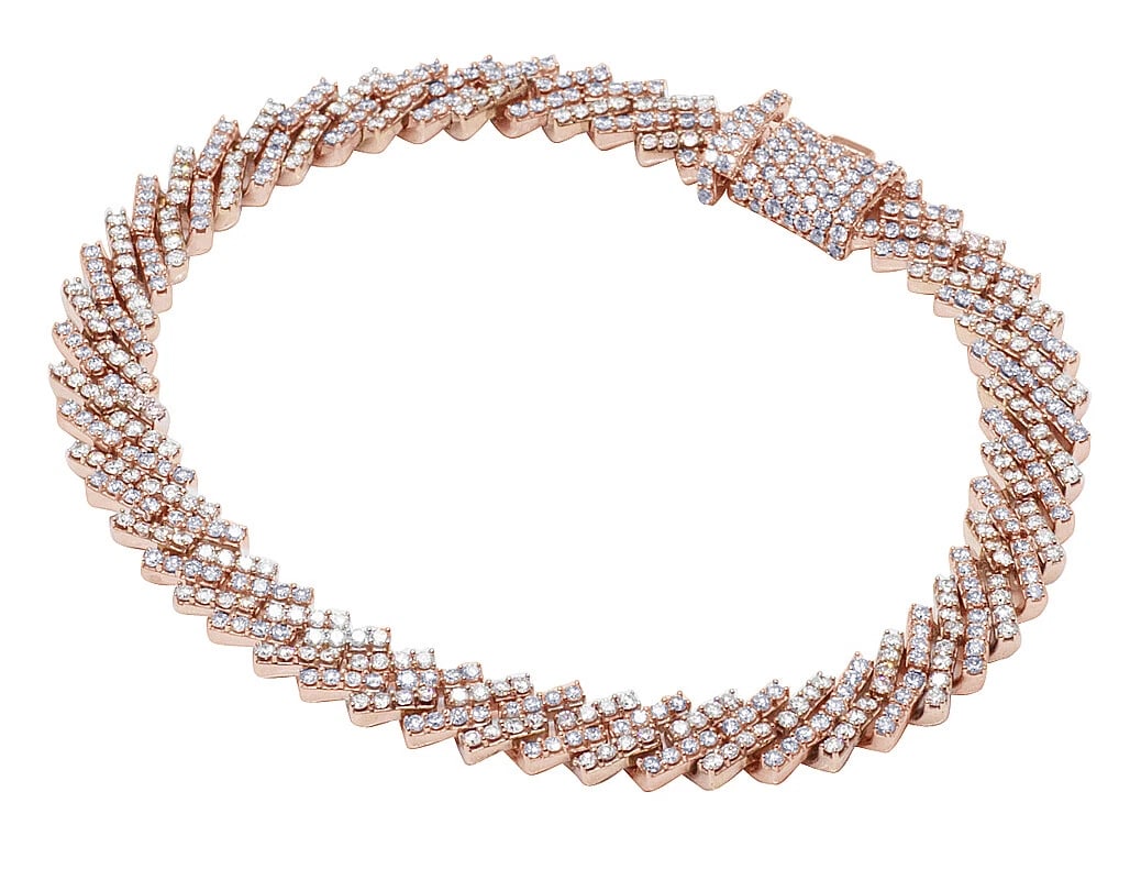 10K ROSE GOLD 1 ROW REAL DIAMOND MIAMI CUBAN BRACELET: 10K Rose Gold 1 Row Real Diamond Miami Cuban Bracelet Brand: None Type: Bracelet Material: 10K Rose Gold, Main Stone/Creation Natural Color: Rose Gold Size: Dimension 8MM 8.5" Accessories: None