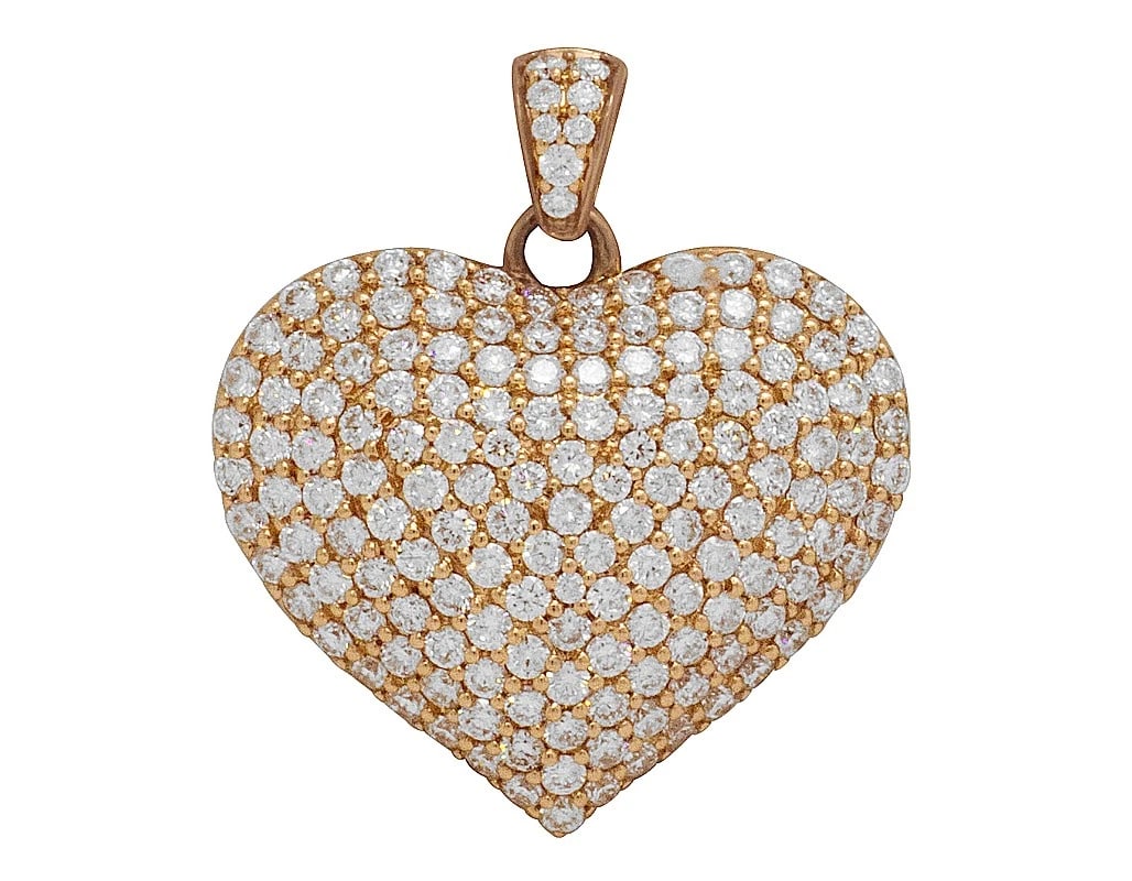 LADIES REAL DIAMOND PUFF HEART PENDANT ICED CHARM IN 10K ROSE GOLD (1 of 3)