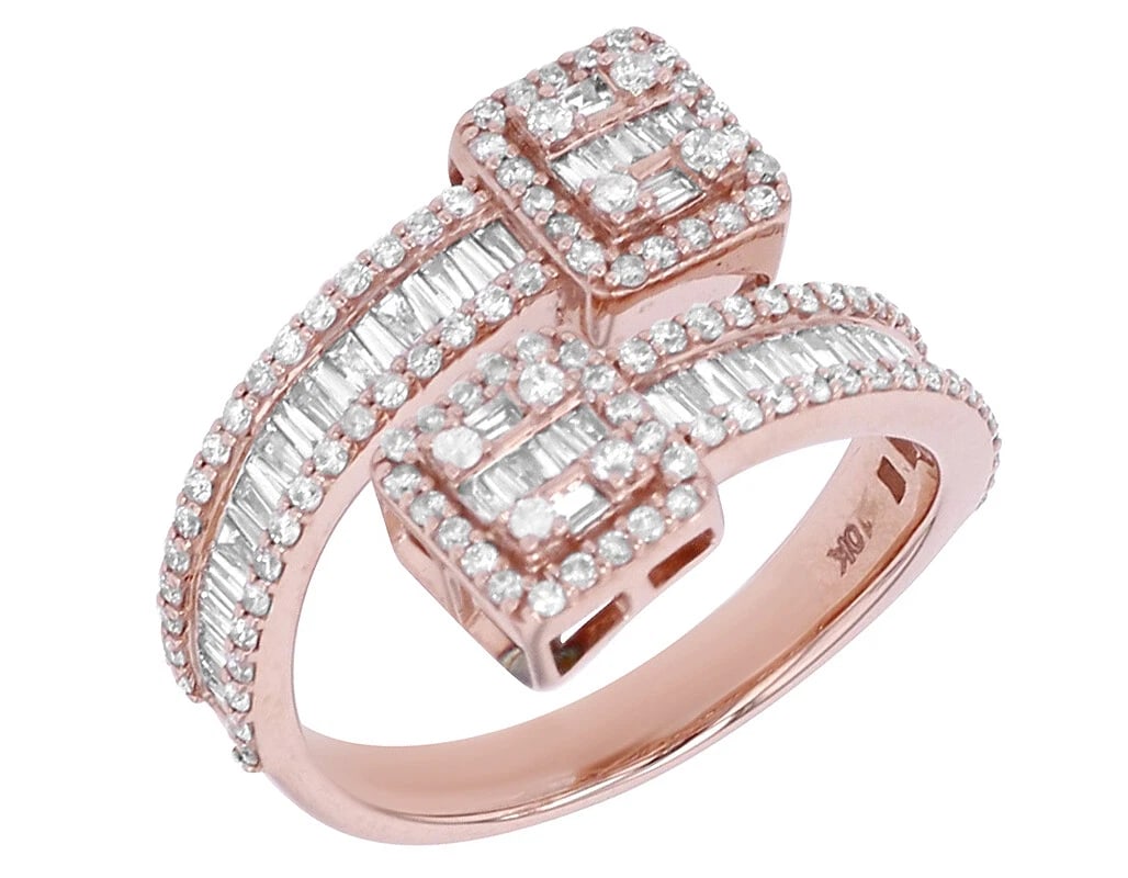 SQUARE BAGUETTE REAL DIAMOND RING 10K ROSE GOLD (1 of 4)