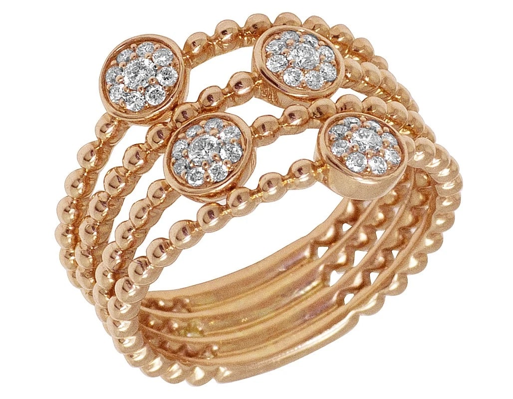 LADIES 14K ROSE GOLD REAL DIAMOND FLOWER BEAD RING (1 of 5)