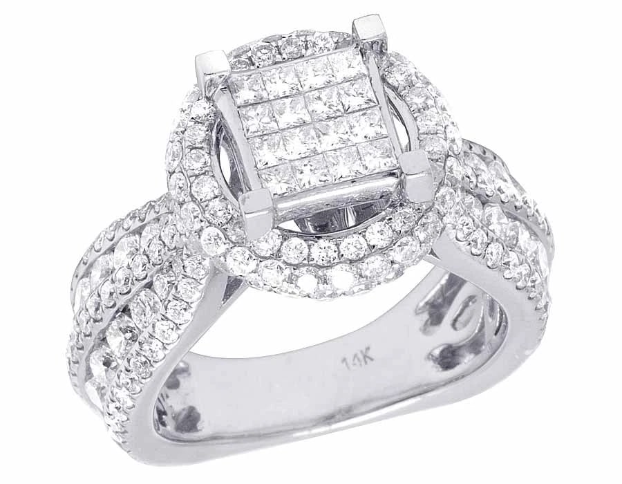 LADIES 14K WHITE GOLD GENUINE DIAMOND PRINCESS SQUARE RING (1 of 5)