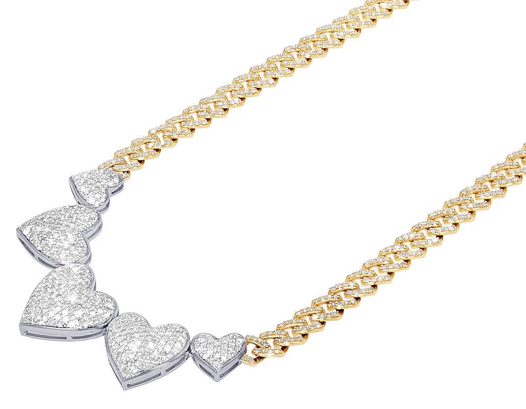 PAVE' HEART REAL DIAMOND CUBAN NECKLACE 10K YELLOW-WHITE GOLD: Pave' Heart Real Diamond Cuban Necklace 10K Yellow-White Gold Brand: None Type: Necklace Material: 10K Yellow-White Gold, Main Stone/Creation Natural Color: Multi-Tone Size: Length 18" Width Cente