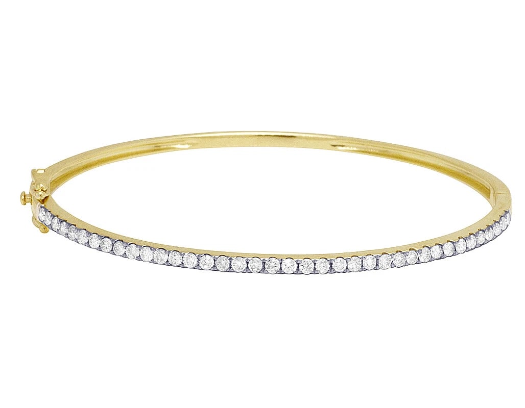 14K YELLOW GOLD LADIES PRONG BANGLE BRACELET REAL DIAMOND: 14K Yellow Gold Ladies Prong Bangle Bracelet Real Diamond Brand: None Type: Bracelet Material: 14K Yellow Gold, Main Stone/Creation Natural Color: Gold Size: Dimension 2MM 6.5" Accessories: None