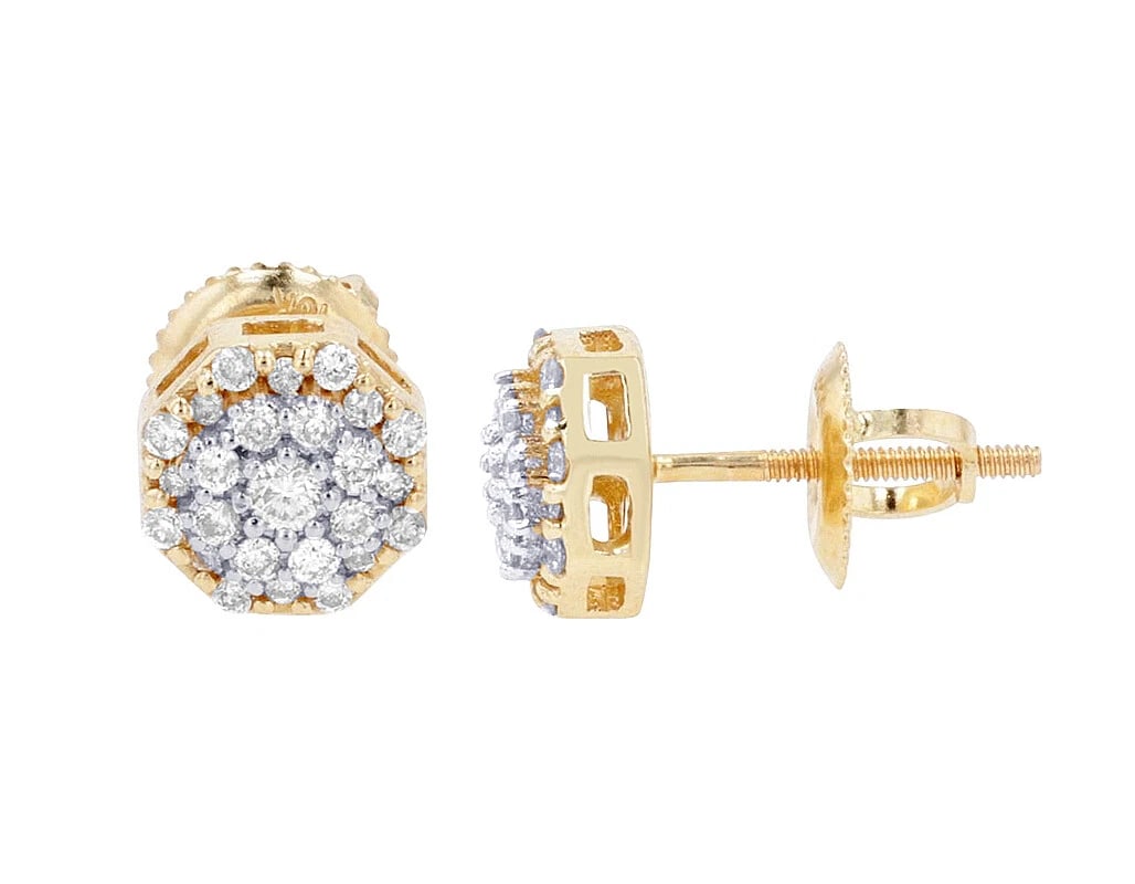 HEXAGON CLUSTER REAL DIAMOND STUD EARRINGS 10K YELLOW GOLD: Hexagon Cluster Real Diamond Stud Earrings 10K Yellow Gold Brand: None Type: Earrings Material: 10K Yellow Gold, Main Stone/Creation Natural Color: Yellow Size: Dimension(s) L 14mm, W 7.5mm Acces