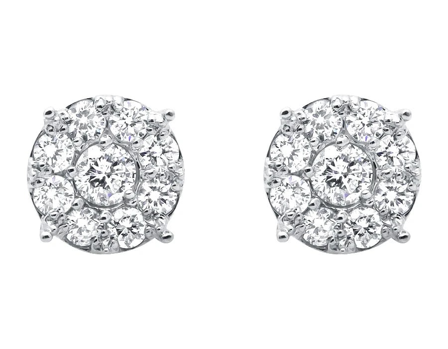 14K WHITE GOLD FLOWER DIAMOND SHARED-PRONG SET STUD EARRINGS: 14k White Gold Flower Diamond Shared-Prong Set Stud Earrings Brand: None Type: Earrings Material: 14k White Gold, Main Stone/Creation Natural Color: White Size: Dimension(s) 9 diameter Accessorie
