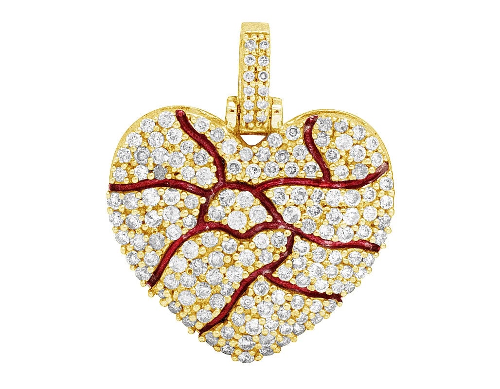 10K YELLOW GOLD BROKEN BLEEDING REAL DIAMOND HEART PENDANT CHARM: 10K Yellow Gold Broken Bleeding Real Diamond Heart Pendant Charm Brand: None Type: Pendant Material: 10K Yellow Gold, Main Stone/Creation Natural Color: Yellow Gold Size: Dimension 1" Accessories