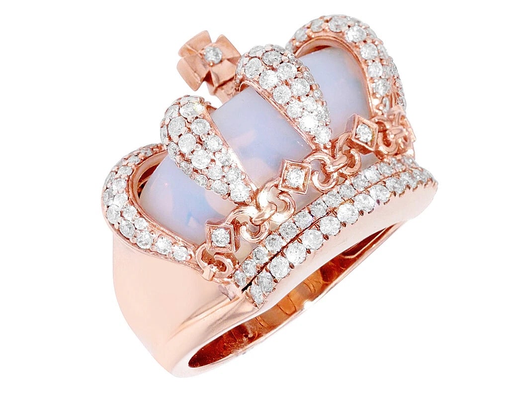 KING CROWN REAL DIAMOND PINKY RING WHITISH BLUE: King Crown Real Diamond Pinky Ring Whitish Blue Brand: None Type: Ring Material: 10k Rose Gold, Color: Rose Gold Size: 10 US Accessories: None Accessories Notice: When purchasing pre-owned