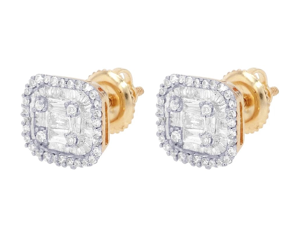 RECTANGULAR CLUSTER BAGUETTE REAL DIAMOND STUD EARRINGS - 2