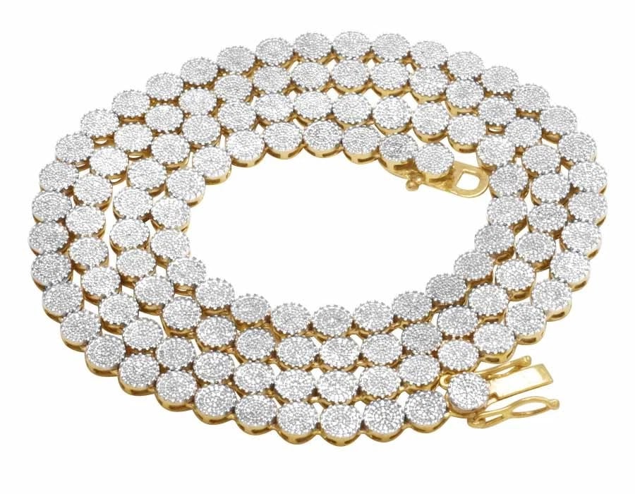 MEN'S 10K YELLOW GOLD PAVE 6MM GENUINE DIAMOND CLUSTER CHAIN NECKLACE: Men's 10K Yellow Gold Pave 6MM Genuine Diamond Cluster Chain Necklace Brand: None Type: Necklace Material: 10K Yellow Gold, Color: Yellow Gold Size: Necklace Length 30" Width 6mm Accessories: