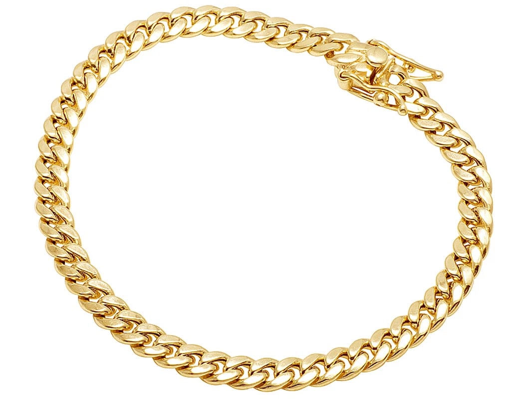 10K YELLOW GOLD SEMI HOLLOW MIAMI CUBAN LINK BOX CLASP BRACELET: 10K Yellow Gold Semi Hollow Miami Cuban Link Box Clasp Bracelet Brand: None Type: Bracelet Material: 10K Yellow Gold, Color: Gold Size: Length 8 in Width 5mm Accessories: None Accessories