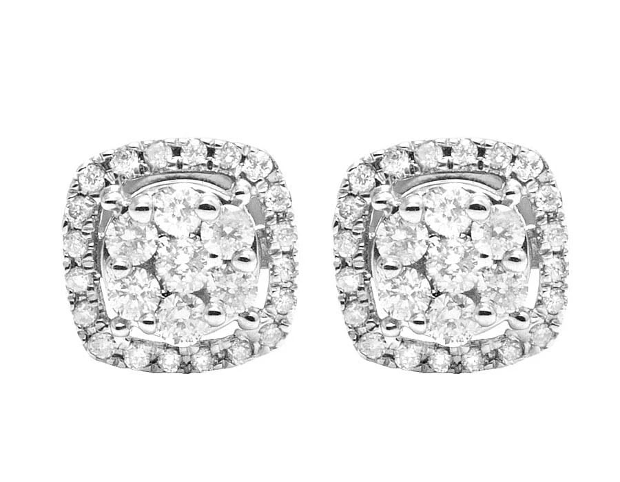 LADIES 14K WHITE GOLD GENUINE DIAMOND CLUSTER EARRING STUD: Ladies 14K White Gold Genuine Diamond Cluster Earring Stud Brand: None Type: Earrings Material: 14K White Gold, Main Stone/Creation Natural Color: White Size: Dimension 7mm Accessories: None <