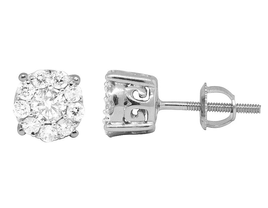 14K WHITE GOLD ROUND HALO STUDS GENUINE DIAMONDS EARRINGS: 14K White Gold Round Halo Studs Genuine Diamonds Earrings Brand: None Type: Earrings Material: 14K White Gold, Main Stone/Creation Natural Color: White Size: Dimension(s) 6mm, 5mm Accessories: No