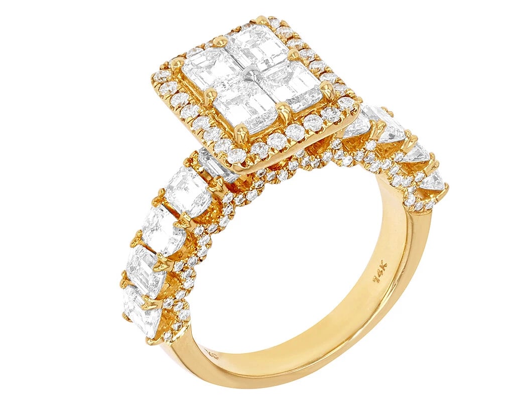 PIE CUT EMERALD REAL DIAMOND RING 14K YELLOW GOLD (1 of 5)