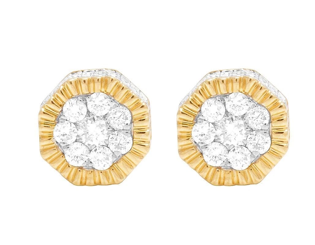 10K YELLOW GOLD REAL DIAMOND STARBURST FLUTED FRAME CLUSTER EARRING: 10K Yellow Gold Real Diamond Starburst Fluted Frame Cluster Earring Brand: None Type: Earrings Material: 10K Yellow Gold, Main Stone/Creation Natural Color: Yellow Size: Dimension 7MM, 4MM High A