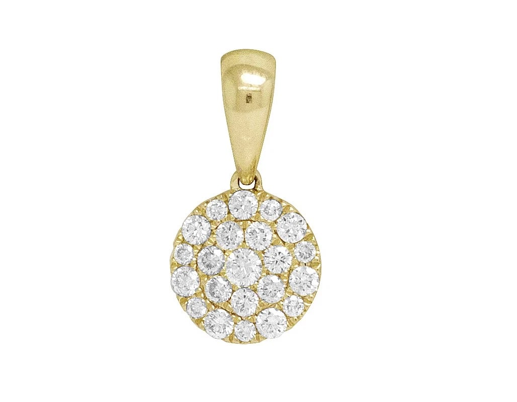 14K LADIES YELLOW GOLD ROUND FLOWER CLUSTER REAL DIAMOND PENDANT (1 of 3)