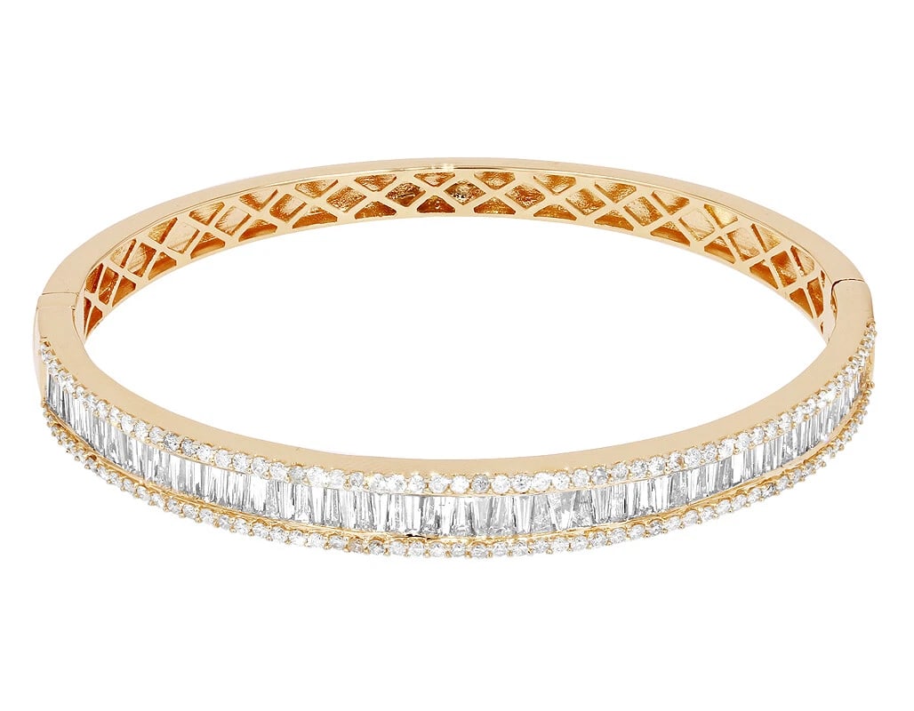 LADIES REAL BAGUETTE DIAMOND BANGLE BRACELET 14K YELLOW GOLD (1 of 4)