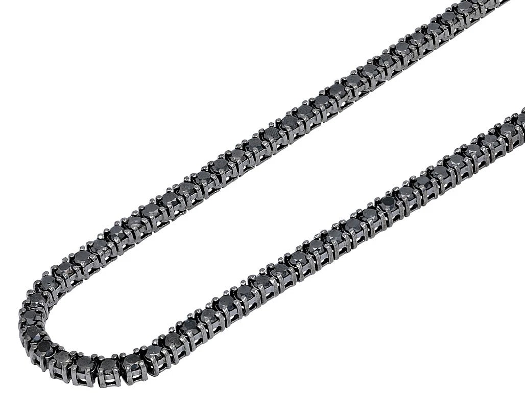 REAL SOLITAIRES 10 POINTER AA BLACK DIAMONDS TENNIS CHAIN NECKLACE: Real Solitaires 10 Pointer AA Black Diamonds Tennis Chain Necklace Brand: None Type: Necklace Material: 10K White Gold, Color: Black Rhodium Size: Necklace Length 18" Width 4.0mm Accessories: Non