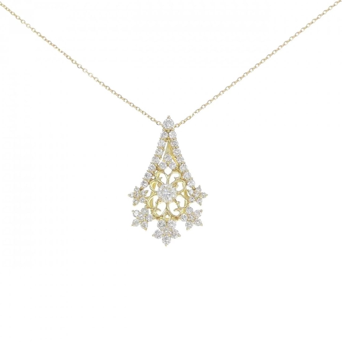 K18YG FLOWER DIAMOND NECKLACE: K18YG Flower Diamond Necklace Brand: Unbranded Type: Diamond Necklace Material: K18 yellow gold, Main Stone/Creation Natural Color: Yellow Gold Size: 45cmActual Size Pendant length approx. x
