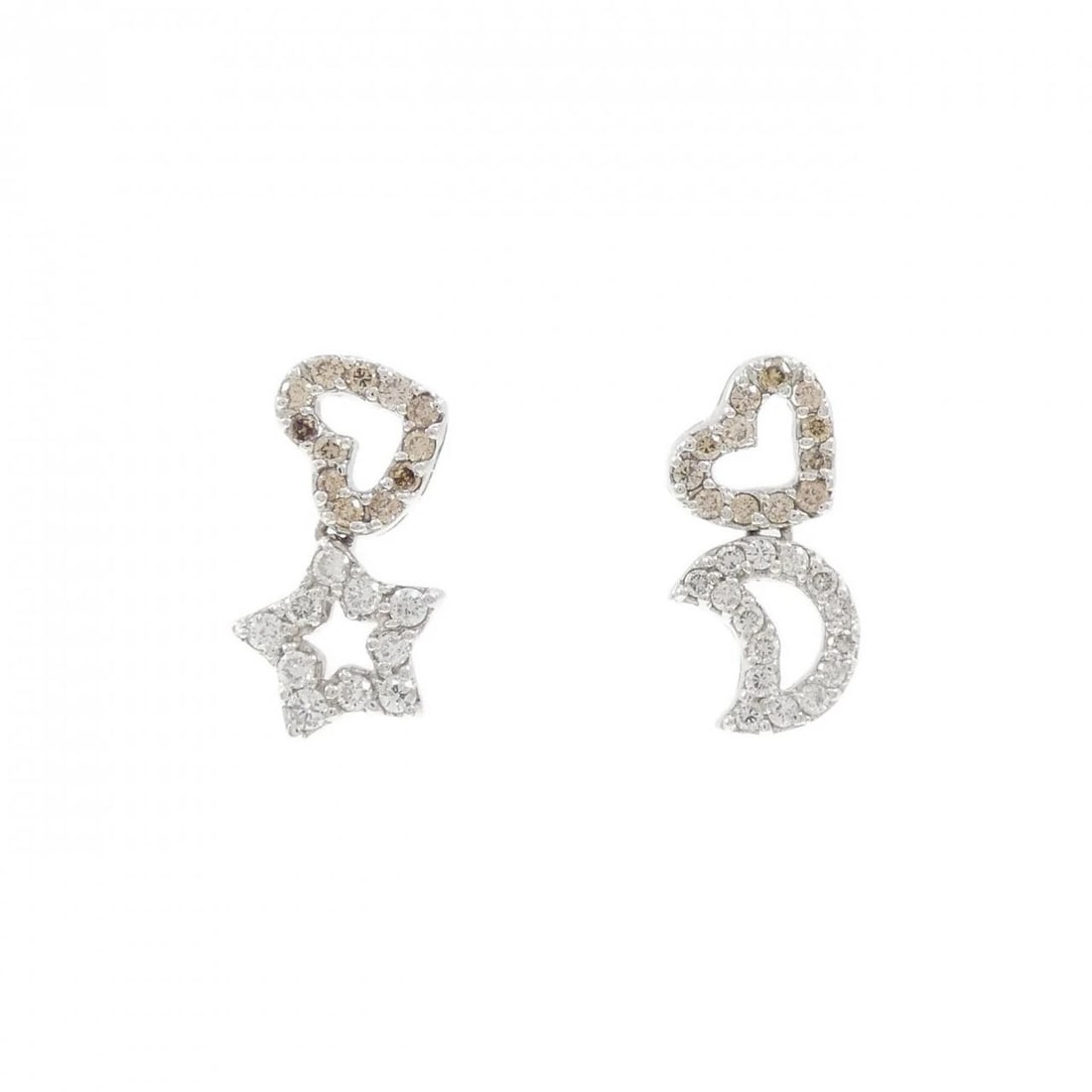 K18WG HEART X MOON X STAR DIAMOND PIERCE: K18WG Heart x Moon x Star Diamond Pierce Brand: Unbranded Type: Diamond Pierce/Earring Material: K18 white gold, Main Stone/Creation Natural Color: White Gold Size: Actual Size Approx. height