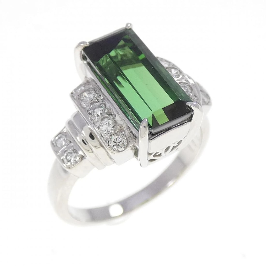 PT850 TOURMALINE RING: PT850 Tourmaline Ring Brand: Unbranded Type: Tourmaline Ring Material: Platinum850, Main Stone/Creation TourmalineSecondary Stone Natural Color: None Size: US5 3/4 Accessories: None