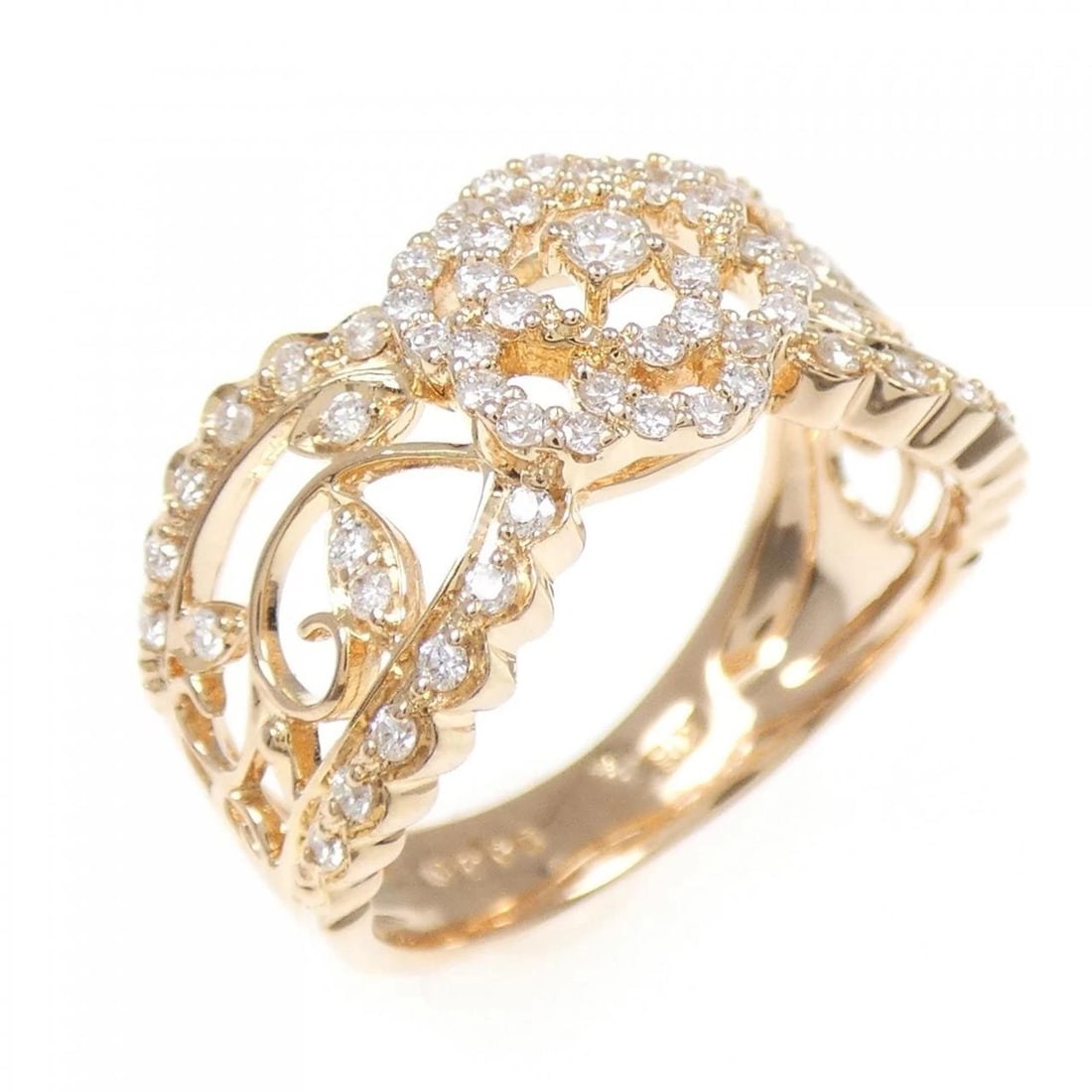 K18PG FLOWER DIAMOND RING: K18PG Flower Diamond Ring Brand: Unbranded Type: Diamond Ring Material: K18 Pink Gold, Main Stone/Creation Natural Color: Pink Gold Size: US6 1/4 Accessories: None Accessories Notice: When