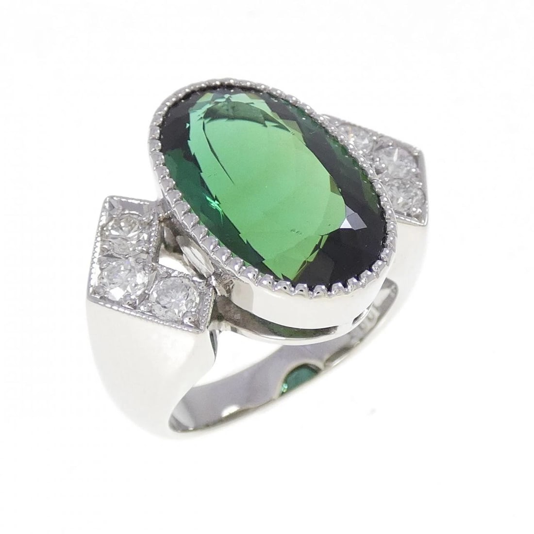 PT900 TOURMALINE RING: PT900 Tourmaline Ring Brand: Unbranded Type: Tourmaline Ring Material: Platinum900, Main Stone/Creation TourmalineSecondary Stone Natural Color: None Size: US6 1/4 Accessories: None