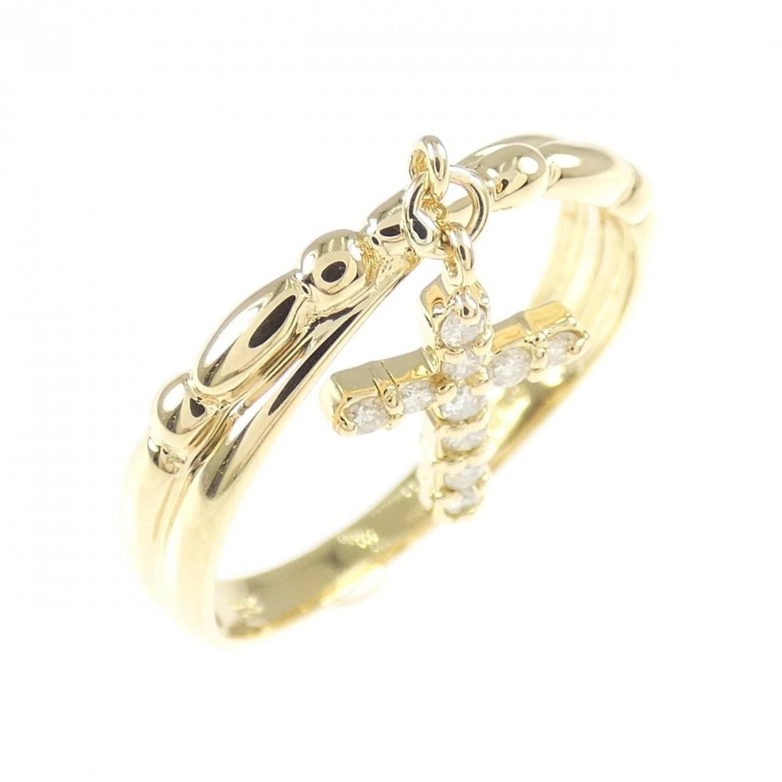 K18YG CROSS DIAMOND RING: K18YG Cross Diamond Ring Brand: Unbranded Type: Diamond Ring Material: K18 yellow gold, Main Stone/Creation Natural Color: Yellow Gold Size: US5 3/4 Accessories: None Accessories Notice: When