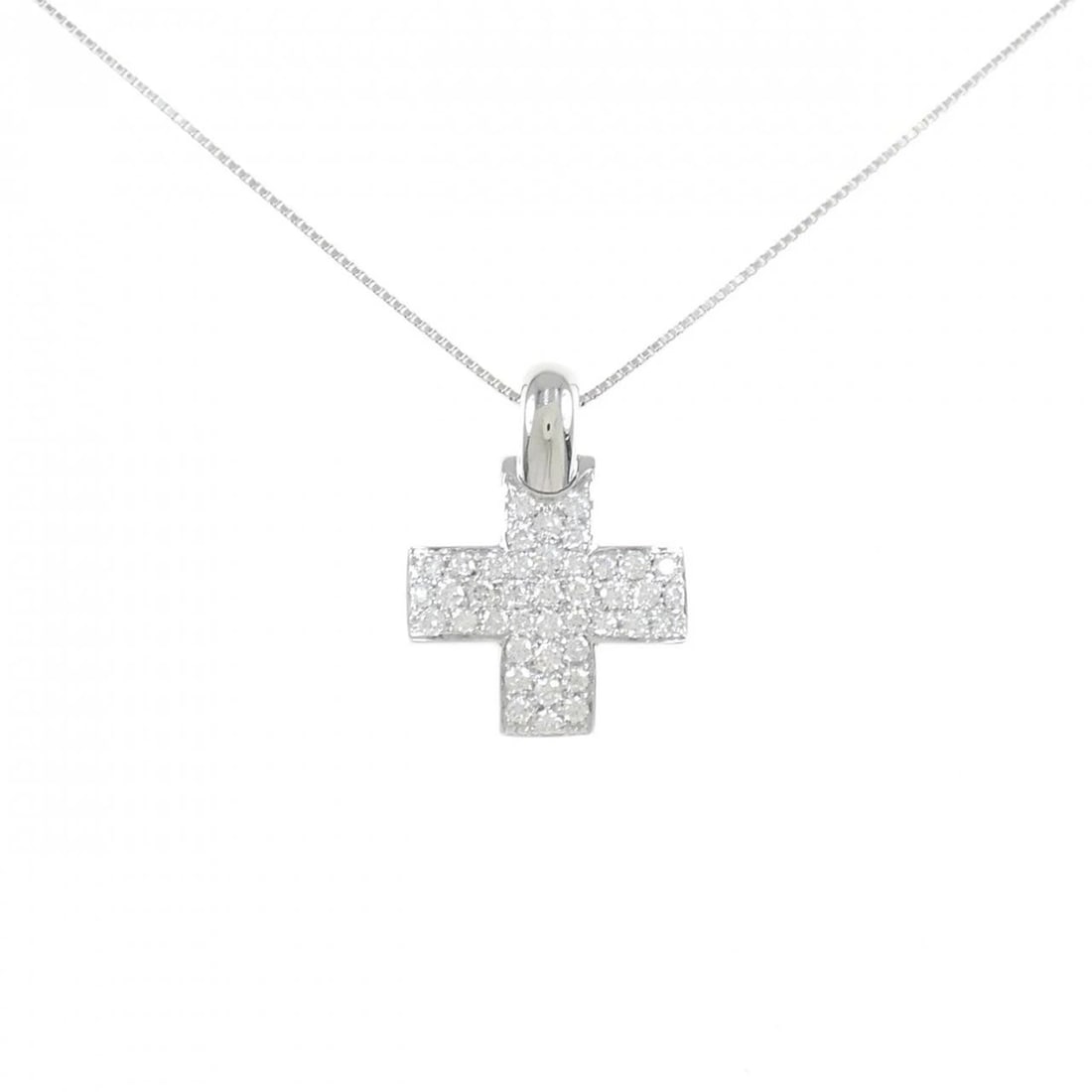 18KTWG/K18WG PAVÉ CROSS DIAMOND NECKLACE: 18KTWG/K18WG Pavé Cross Diamond Necklace Brand: Unbranded Type: Diamond Necklace Material: 18KT White Gold/18K White Gold, Main Stone/Creation Natural Color: White Gold Size: Actual Size
