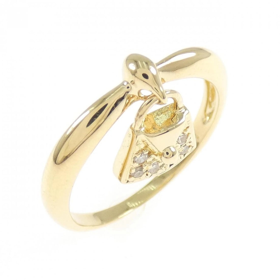 K18YG BAG DIAMOND RING: K18YG Bag Diamond Ring Brand: Unbranded Type: Diamond Ring Material: K18 yellow gold, Main Stone/Creation Natural Color: Yellow Gold Size: US6 Accessories: None Accessories Notice: When