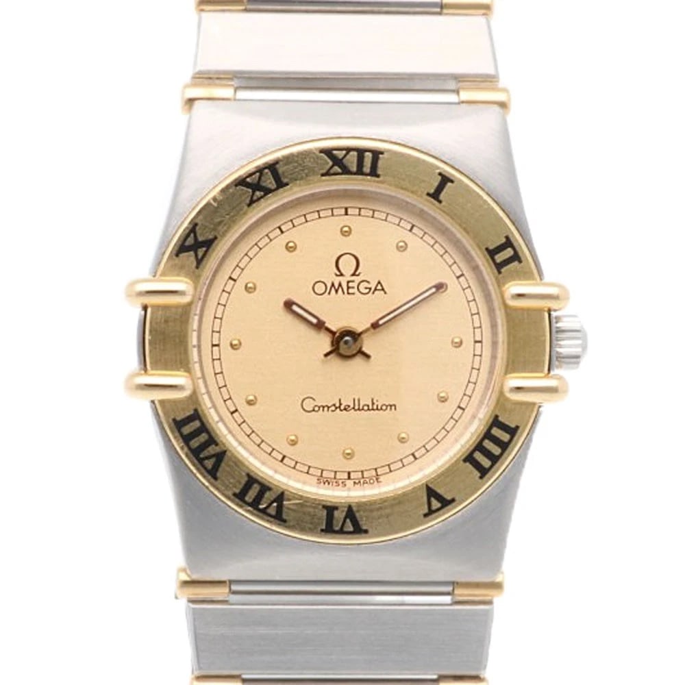 OMEGA CONSTELLATION WATCHES STAINLESS STEEL WATCH: OMEGA Constellation Watches Stainless Steel Watch Brand: OMEGA Type: Wristwatch Material: Stainless Steel Color: gold Size: Case:W0.9inch x H1.1inch/ W23.5mm x H27.0mmBand Length:6.7inch / 17.0cm