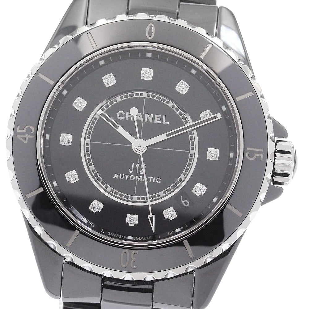 CHANEL J12 BLACK CERAMIC DIAMOND WATCH: CHANEL J12 Black ceramic diamond Watch Brand: CHANEL Type: Wristwatch Material: Band Material Stainless Steel / ceramic, Case Material Stainless Steel / ceramic Color: Band Color Black /