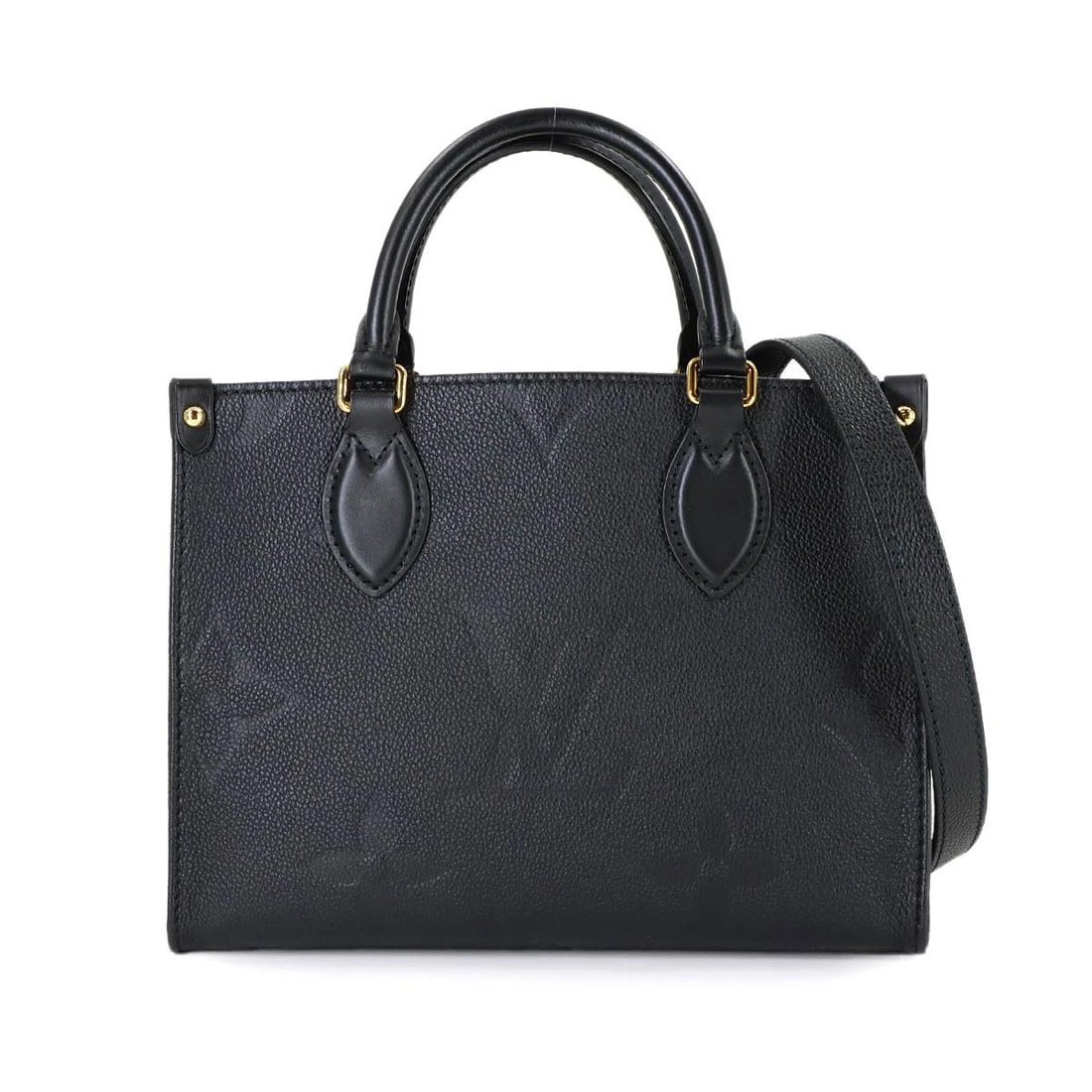 LOUIS VUITTON MONOGRAM EMPREINTE ONTHEGO PM TOTE SHOULDER BAG: LOUIS VUITTON Monogram Empreinte Onthego PM Tote Shoulder Bag Brand: LOUIS VUITTON Type: Tote Bag / Shoulder Bag Material: Monogram Empreinte Leather Color: Noir Size: W 9.84 inch, H 7.48 inch, D