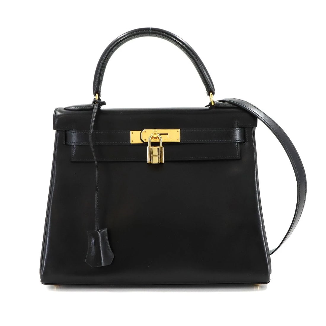 HERMES KELLY 28 BOX CARF BLACK 2WAY HAND SHOULDER BAG: HERMES Kelly 28 Box carf Black 2way Hand Shoulder Bag Brand: HERMES Type: Hand Bag / Shoulder Bag Material: Box carf Color: Black Size: W 10.83 inch, H 8.27 inch, D 4.53 inch Accessories: None