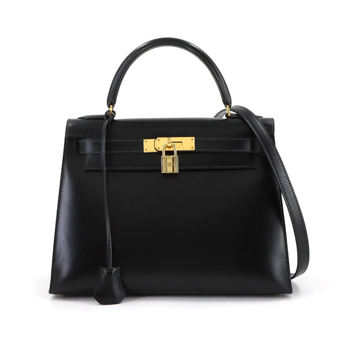 HERMES KELLY 28 BOX CARF BLACK 2WAY HAND SHOULDER BAG: HERMES Kelly 28 Box carf Black 2way Hand Shoulder Bag Brand: HERMES Type: Hand Bag / Shoulder Bag Material: Box carf Color: Black Size: W 11.42 inch, H 8.27 inch, D 4.53 inch Accessories: None