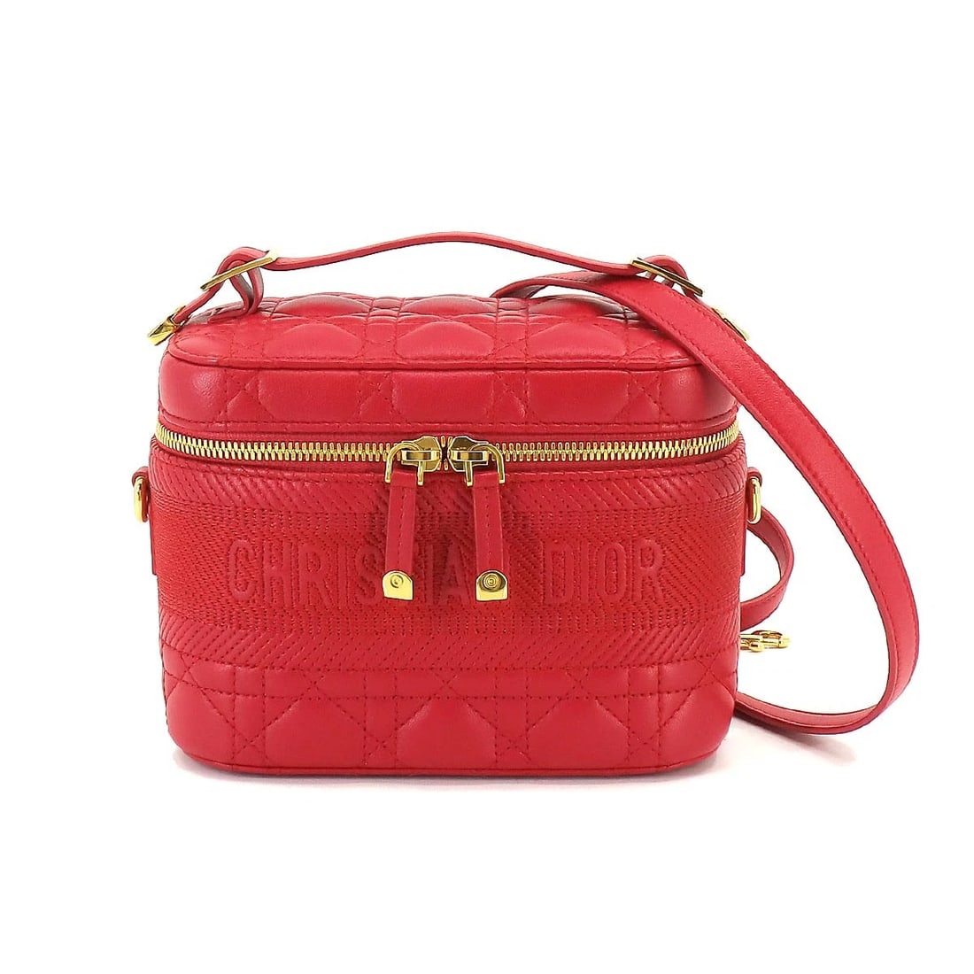 CHRISTIAN DIOR DIORTRAVEL SMALL VANITY 2WAY HAND SHOULER BAG: Christian Dior DIORTRAVEL Small Vanity 2way Hand Shouler Bag Brand: Christian Dior Type: Hand Bag / Shoulder Bag Material: Leather Color: Red Size: W 7.28 inch, H 5.51 inch, D 4.13 inch Accessori